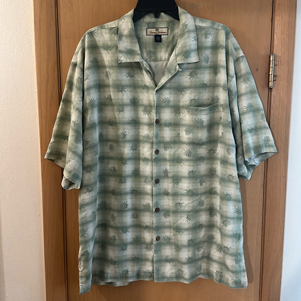 Tommy Bahama Men’s Pineapple Print Silk Button Down Shirt Green Size Xl
